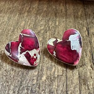 Handmade Dahlia‎ Rose Heart Stud Earrings, Natural Stone, The Golden Collection